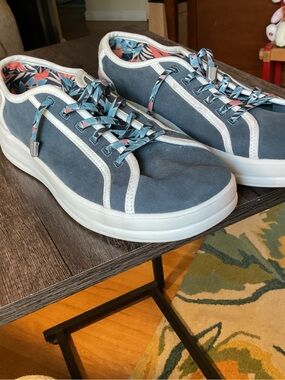 Hey Dude Karina Joy Navy and White Sneakers with Floral Laces